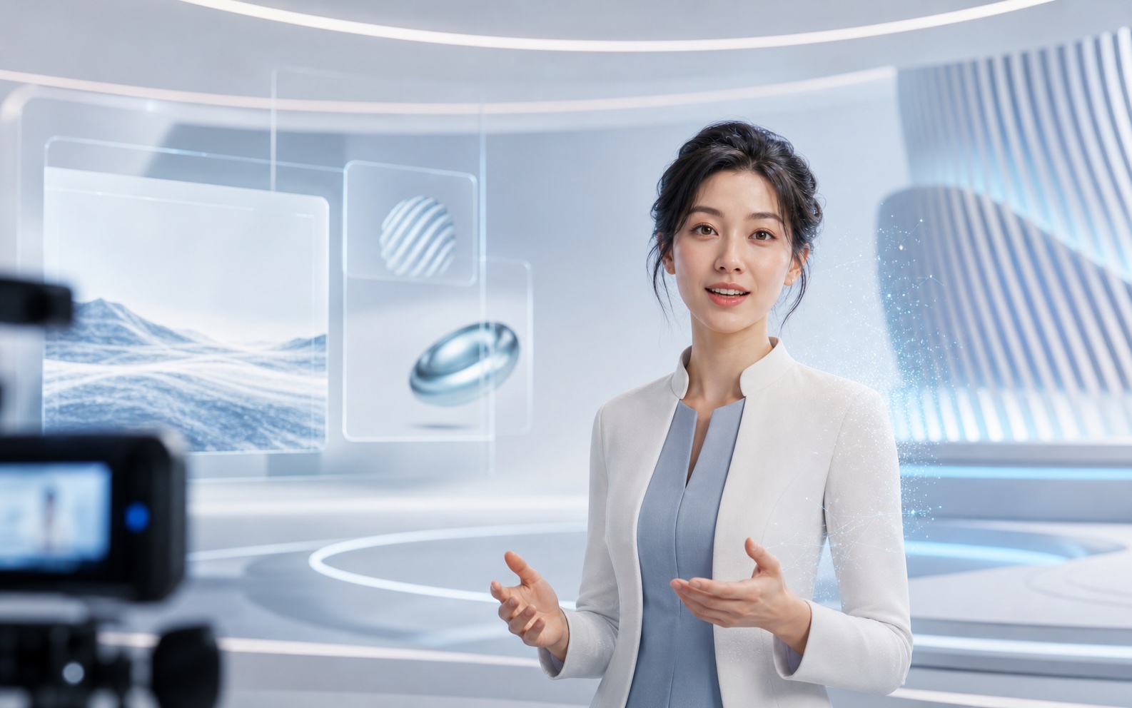 Original concept illustration of an AI digital human livestream
