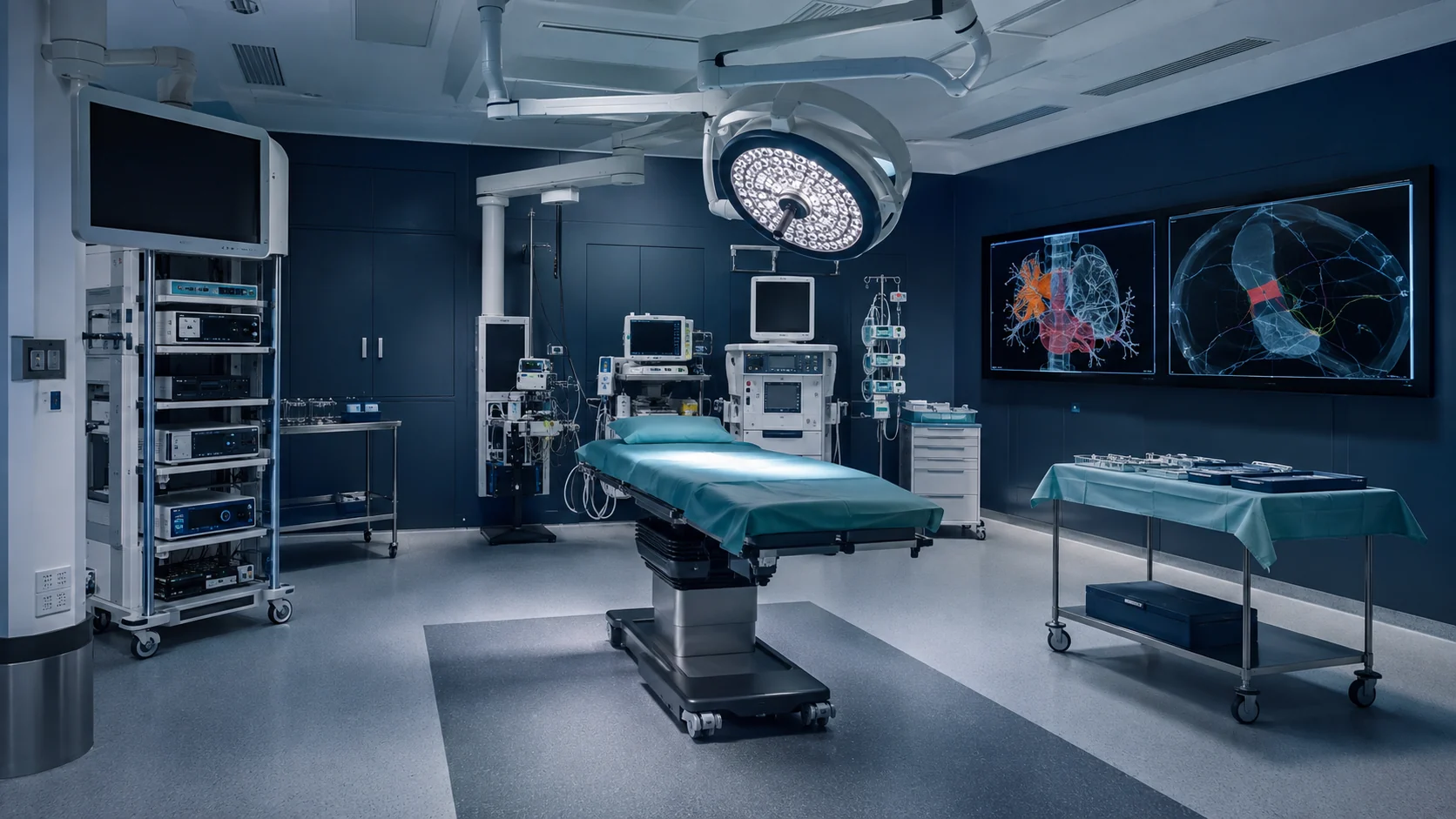 Advanced brand-neutral operating theatre prepared for surgical planning